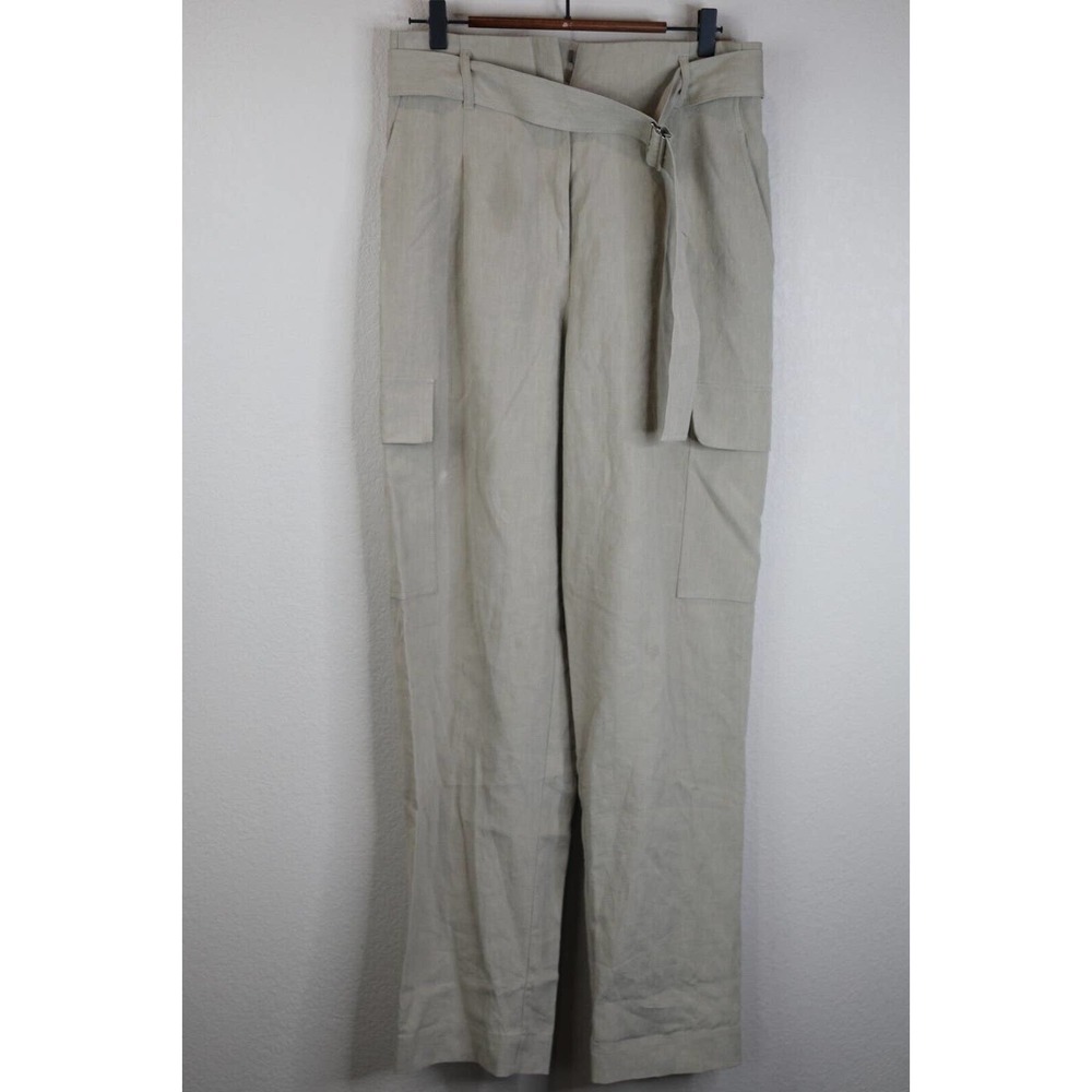 Lafayette 148 Pants Women 8 Paper‎ Bag High Waist Belted Cargo Khaki Boho Preppy